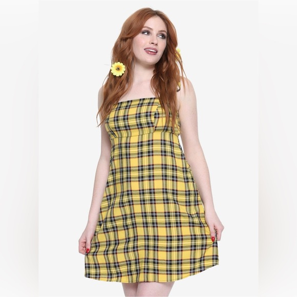 Y2K Hot Topic Yellow Plaid Cami Dress Tied Spaghetti Straps Women’s Size Small - Picture 2 of 9